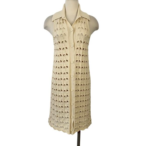 Sportmax MaxMara Rivolo Crochet Knit Mini Dress Cream M - Picture 1 of 10